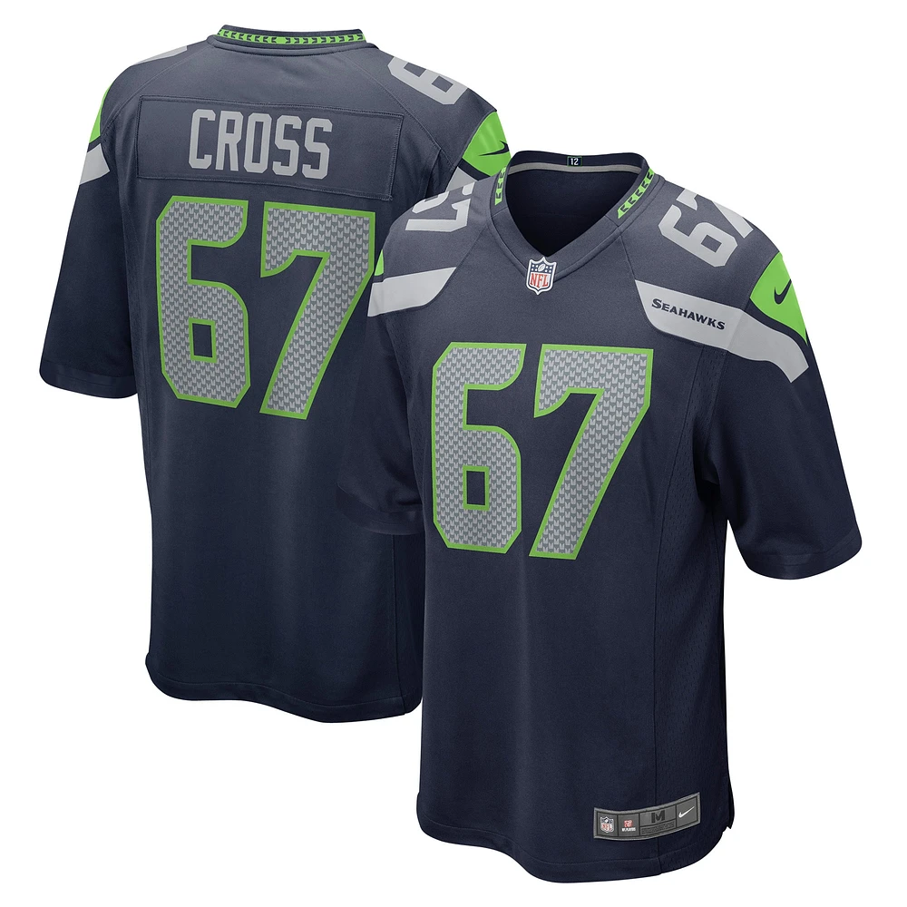 Maillot de jeu joueur Nike Charles Cross pour hommes, bleu marine, Seattle Seahawks