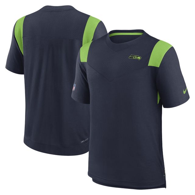 T-shirt pour homme Nike College Navy/Neon Green Seattle Seahawks Player Sideline Performance