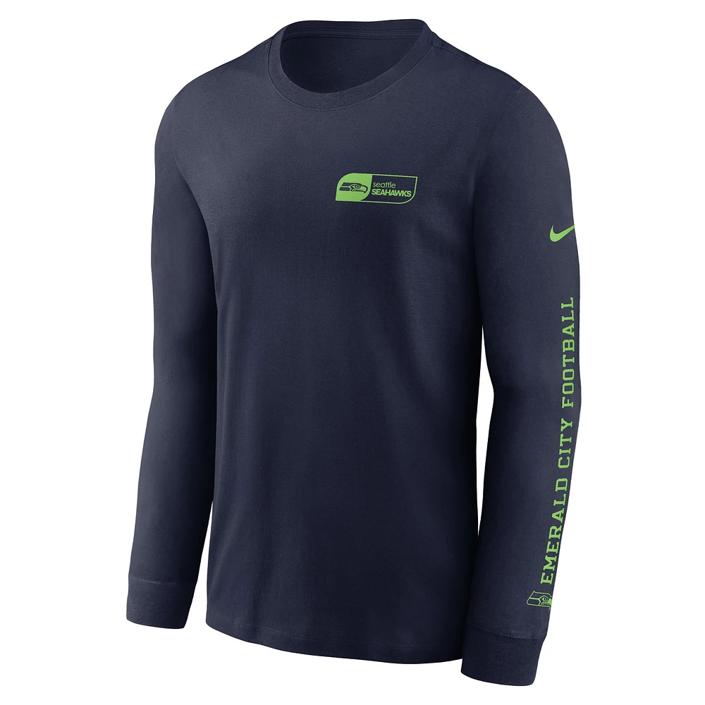 Men's Nike College Navy Seattle Seahawks All Out Long Sleeve T-Shirt