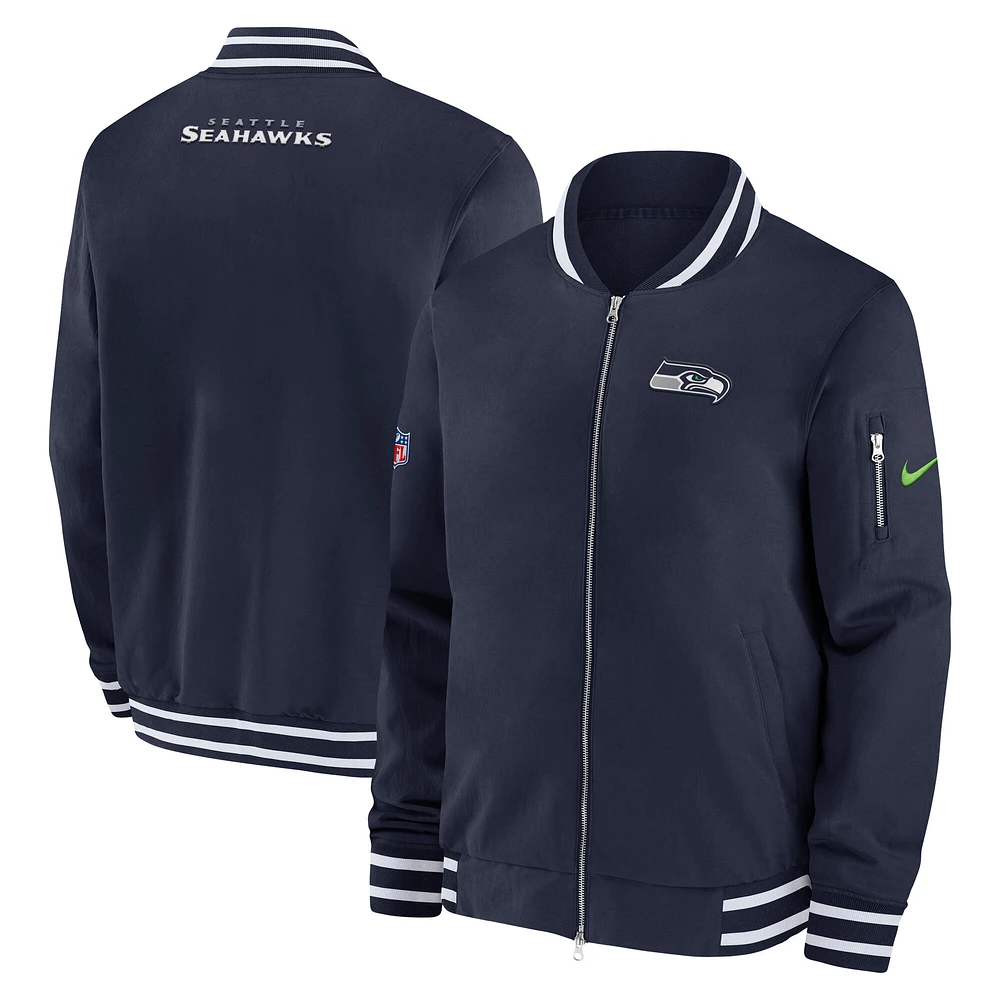 Men's Nike  College Navy Seattle Seahawks Coach Full-Zip Bomber Jacket