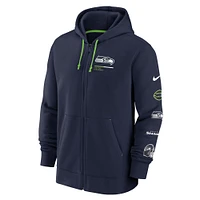Men's Nike College Navy Seattle Seahawks Fan Gear Team - Full-Zip Hoodie