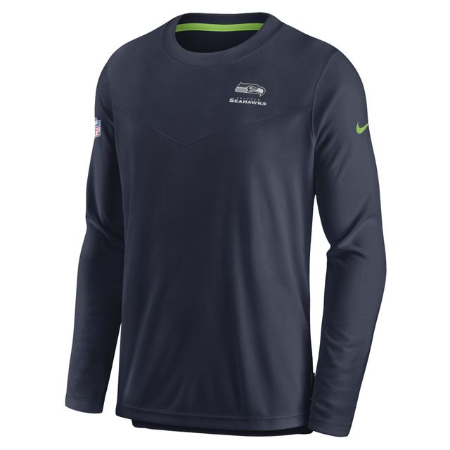 T-shirt à manches longues pour homme Nike College Navy Seattle Seahawks Sideline Lockup Performance