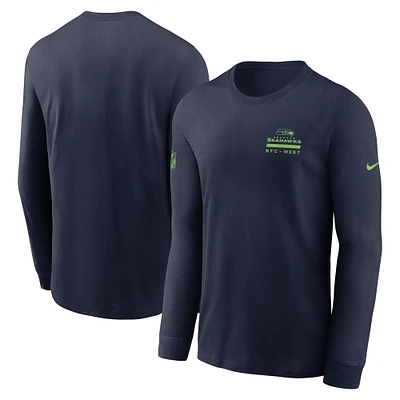 T-shirt Nike College Navy pour homme, manches longues, coupe latérale, Seattle Seahawks