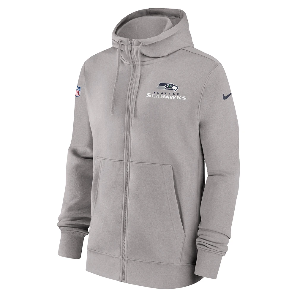 Men's Nike Gray Seattle Seahawks 2023/24 Sideline Club Full-Zip Hoodie