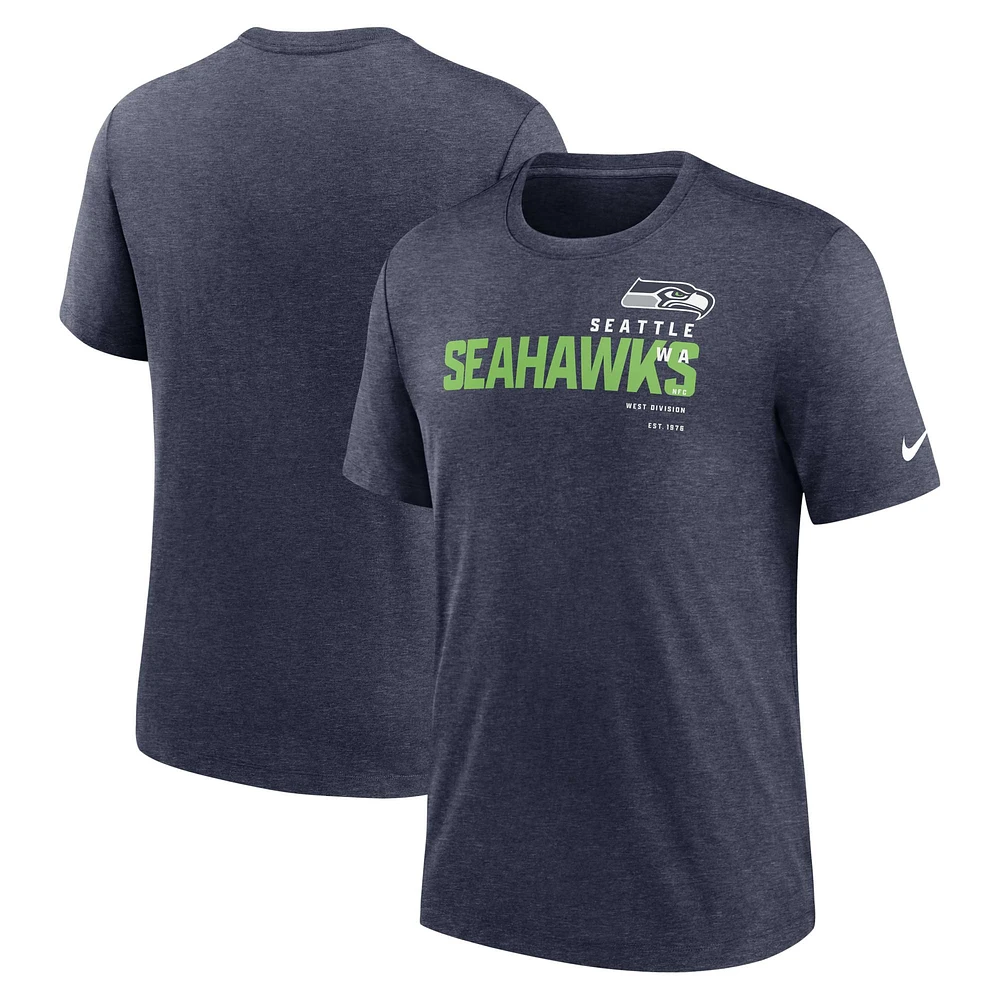 Men's Nike Heather College Navy Seattle Seahawks Wordmark Tri-Blend - T-Shirt