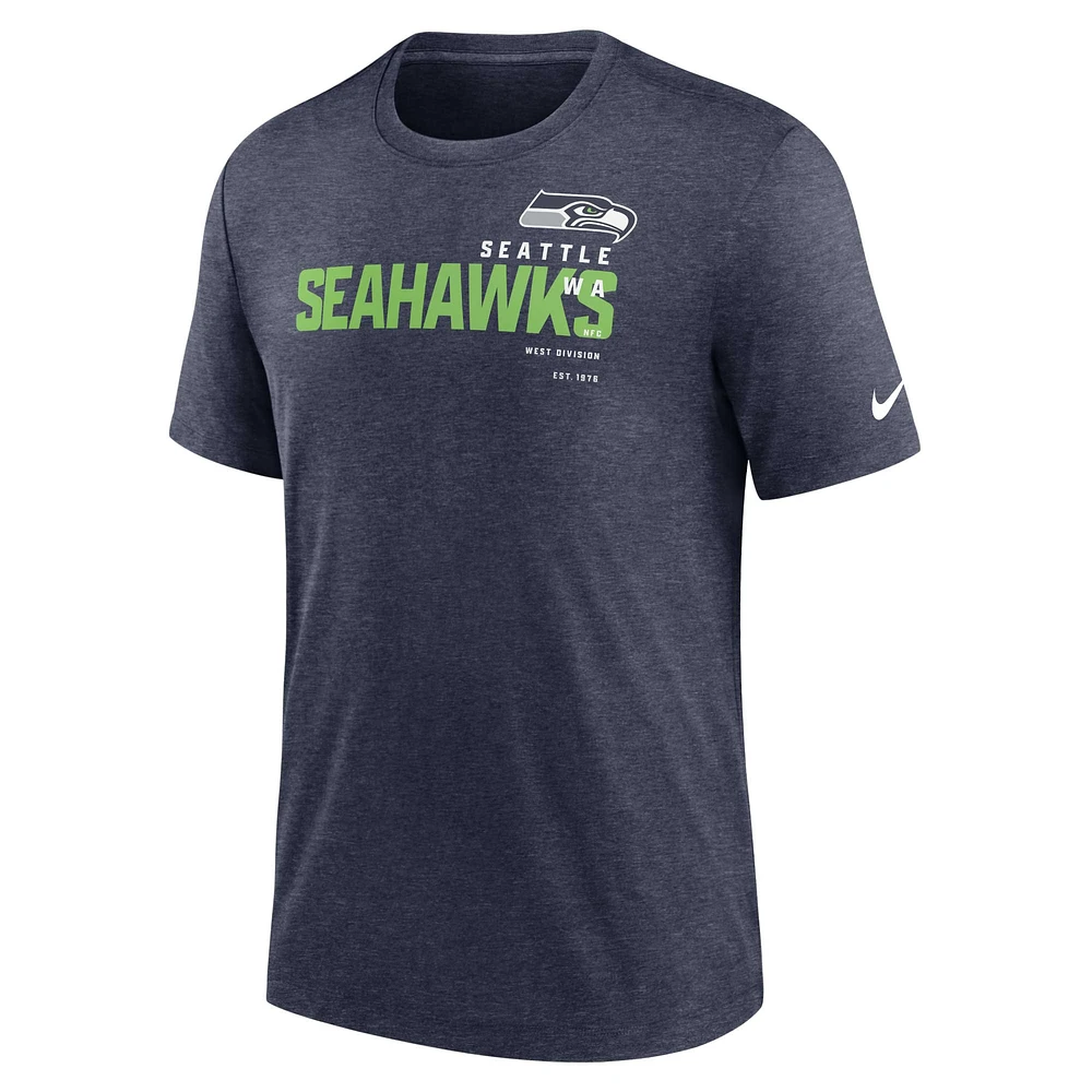 Men's Nike Heather College Navy Seattle Seahawks Wordmark Tri-Blend - T-Shirt
