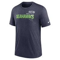 Men's Nike Heather College Navy Seattle Seahawks Wordmark Tri-Blend - T-Shirt