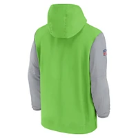 Veste à capuche 1/2 zip Nike vert fluo/gris pour homme Seattle Seahawks 2024/25 Sideline Pre-Game Player