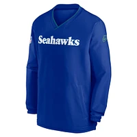 Men's Nike Royal Seattle Seahawks 2024 Sideline Throwback Logo Long-Sleeve V-Neck Windshirt