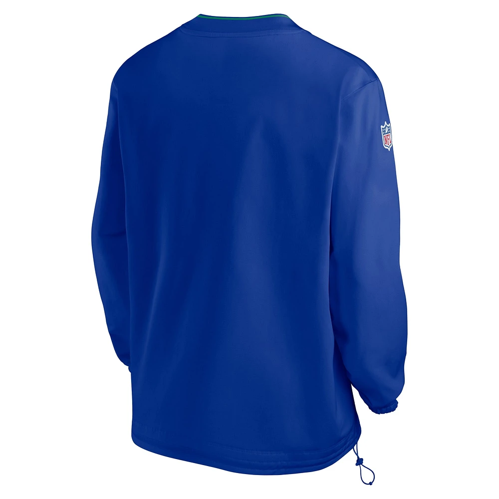 Men's Nike Royal Seattle Seahawks 2024 Sideline Throwback Logo Long-Sleeve V-Neck Windshirt