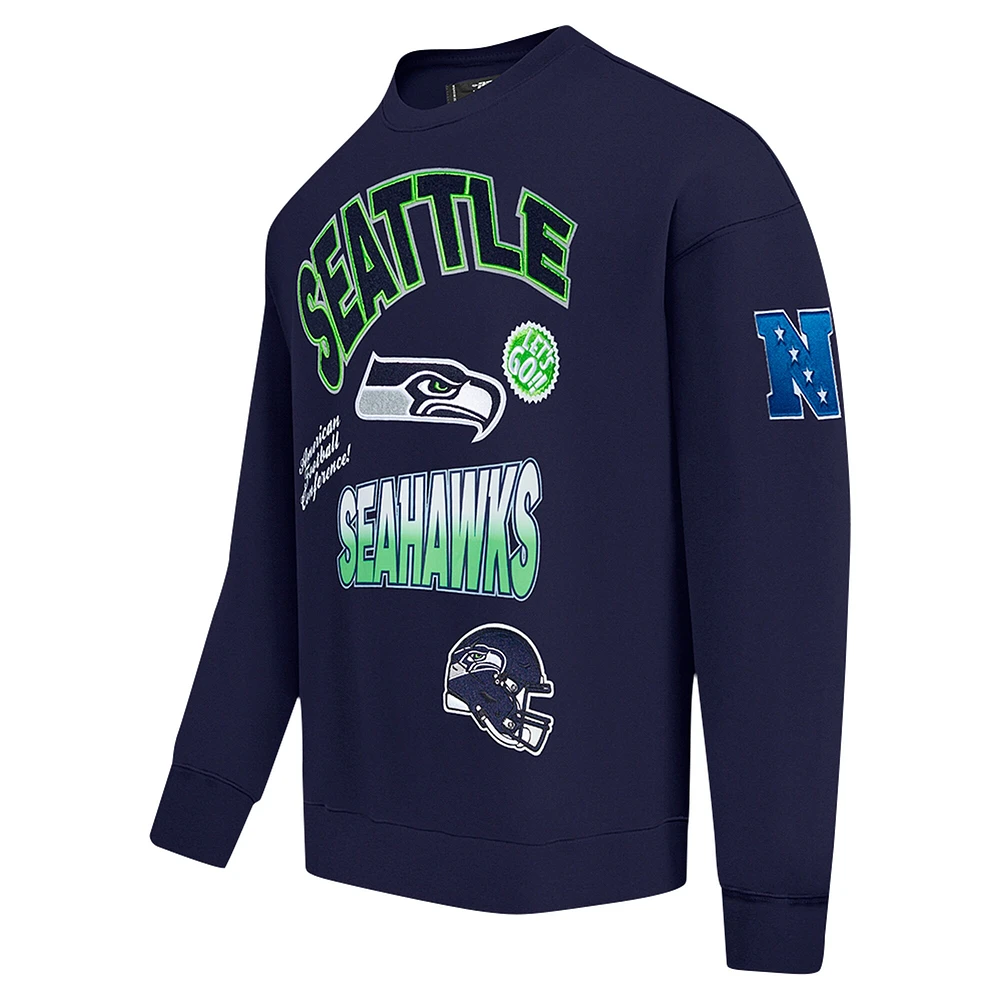 Men's Pro Standard College Navy Seattle Seahawks Turn It Up Drop Shoulder Pullover Sweatshirt