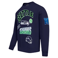 Men's Pro Standard College Navy Seattle Seahawks Turn It Up Drop Shoulder Pullover Sweatshirt