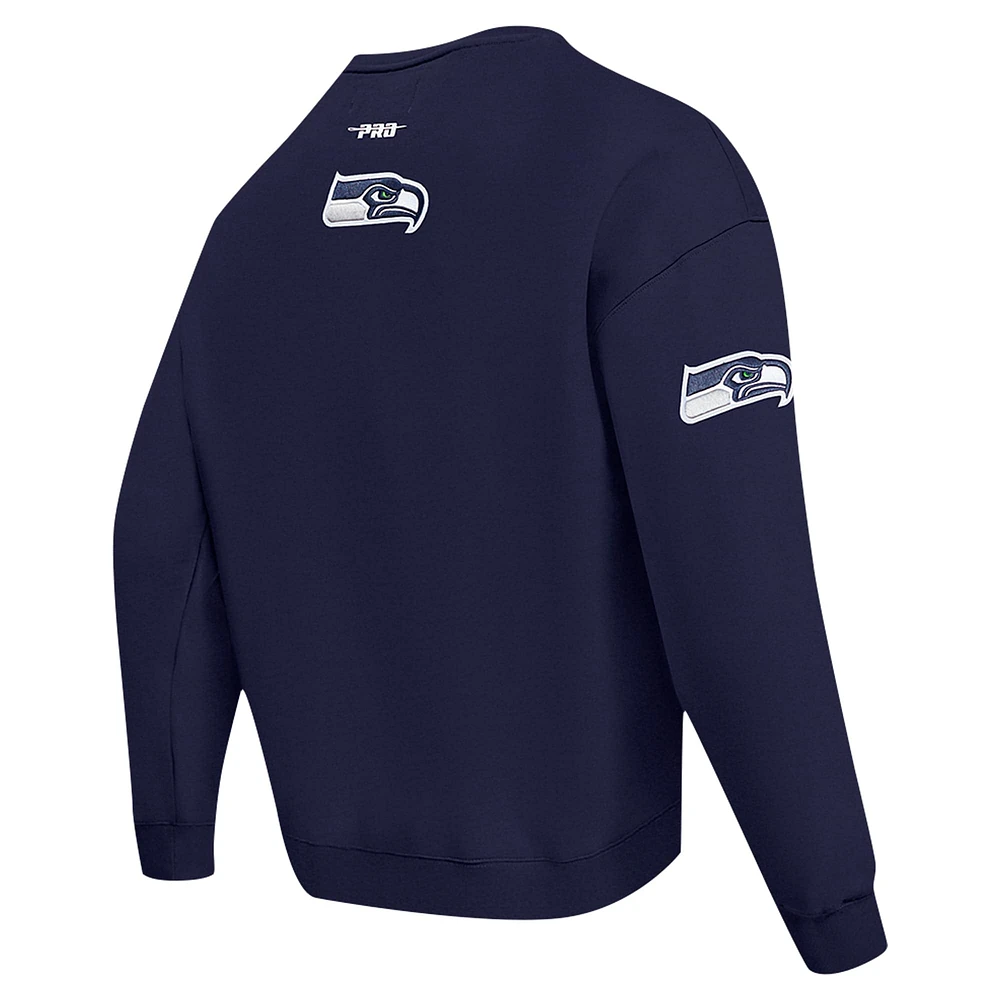 Men's Pro Standard College Navy Seattle Seahawks Turn It Up Drop Shoulder Pullover Sweatshirt