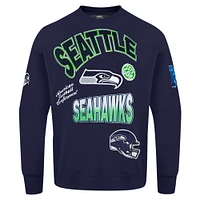Men's Pro Standard College Navy Seattle Seahawks Turn It Up Drop Shoulder Pullover Sweatshirt