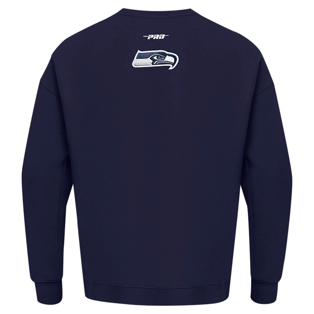 Men's Pro Standard College Navy Seattle Seahawks Turn It Up Drop Shoulder Pullover Sweatshirt