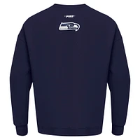 Men's Pro Standard College Navy Seattle Seahawks Turn It Up Drop Shoulder Pullover Sweatshirt
