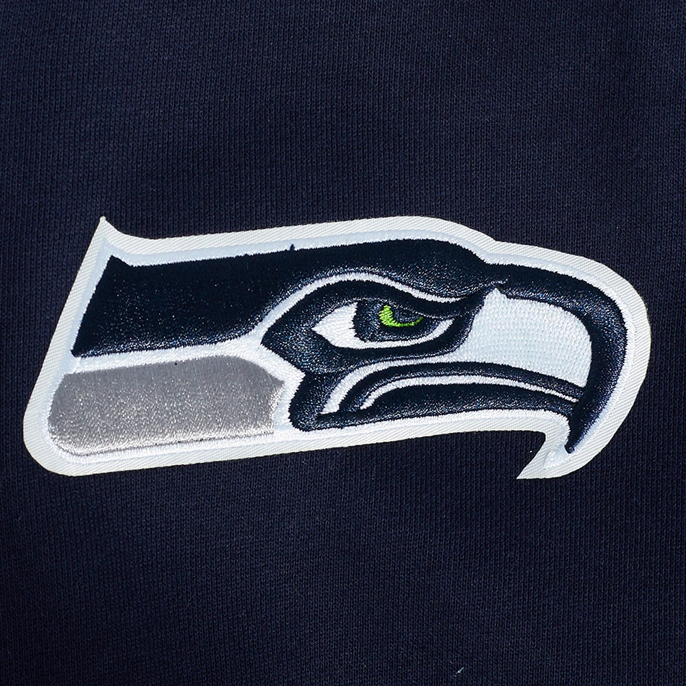 Men's Pro Standard College Navy Seattle Seahawks Turn It Up Drop Shoulder Pullover Sweatshirt