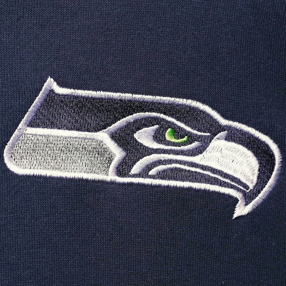 Men's Starter College Navy/Neon Green Seattle Seahawks Playoffs Color Block Full-Zip Hoodie