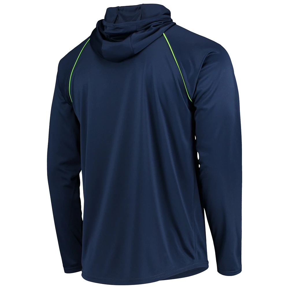 Men's Starter Navy Seattle Seahawks Raglan Long Sleeve Hoodie T-Shirt