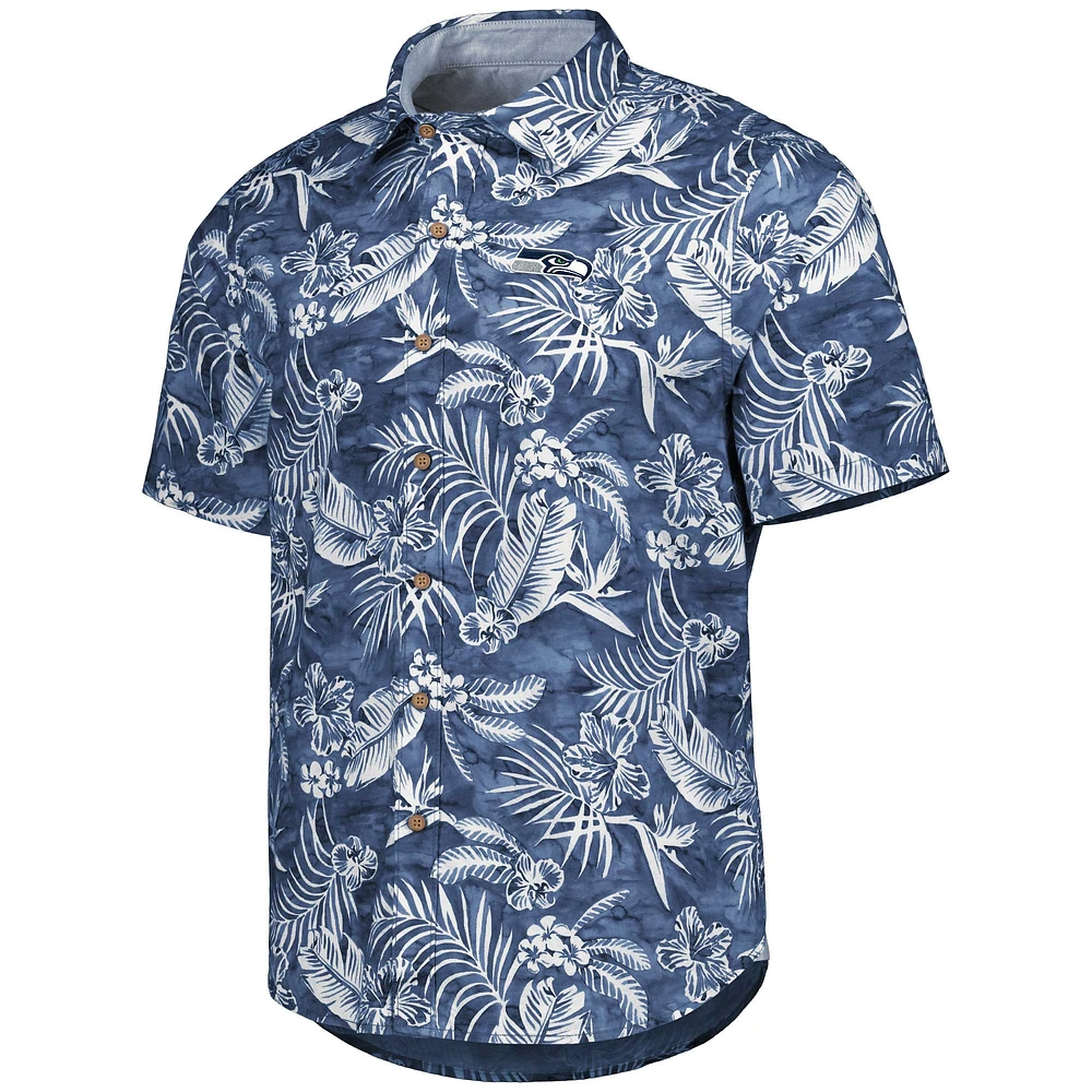 Chemise Tommy Bahama College Navy Seattle Seahawks Aqua Lush à boutons complets pour homme