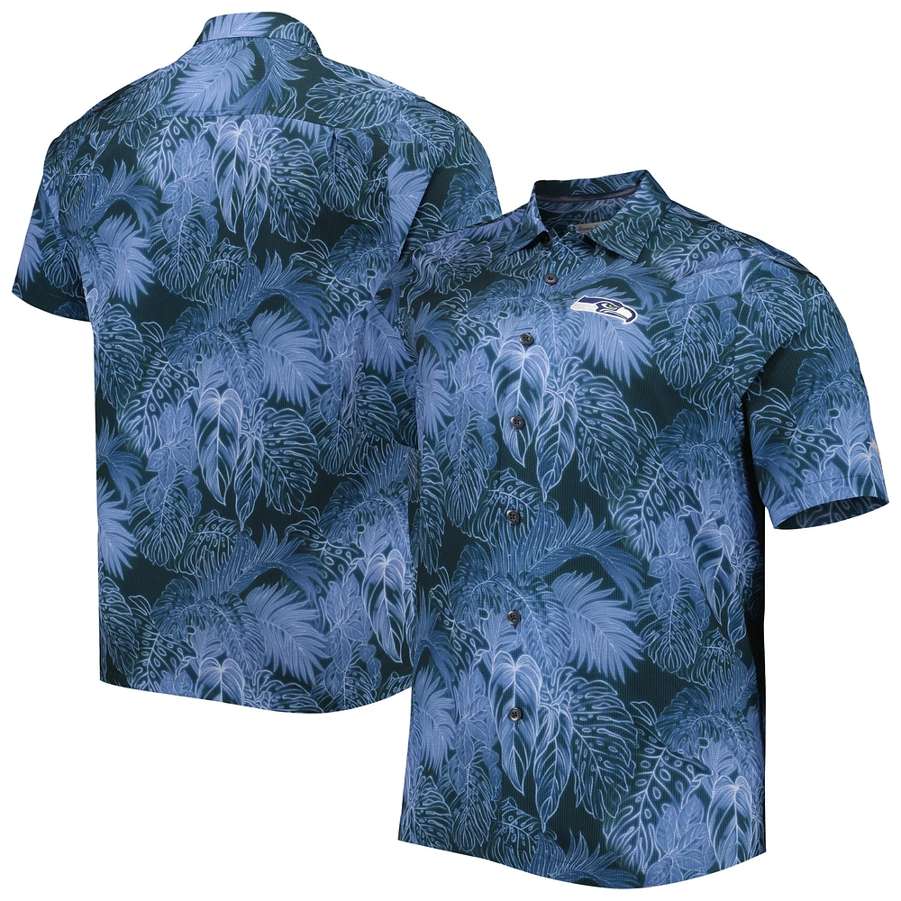 Chemise boutonnée pour homme Tommy Bahama College Navy Seattle Seahawks Big & Tall Coast Luminescent Fronds Camp IslandZone