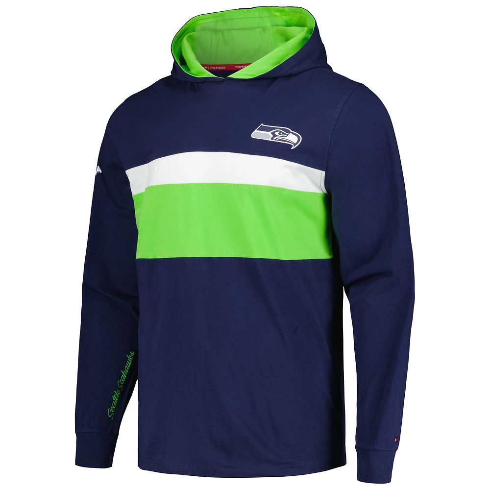 Men's Tommy Hilfiger College Navy Seattle Seahawks Morgan Long Sleeve Hoodie T-Shirt