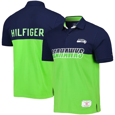 Polo Tommy Hilfiger Seattle Seahawks Color Block vert fluo/bleu marine pour homme