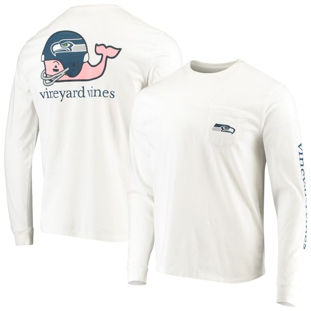 T-shirt à manches longues avec casque de baleine des Seattle Seahawks Vineyard Vines pour homme, blanc