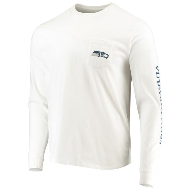 T-shirt à manches longues avec casque de baleine des Seattle Seahawks Vineyard Vines pour homme, blanc