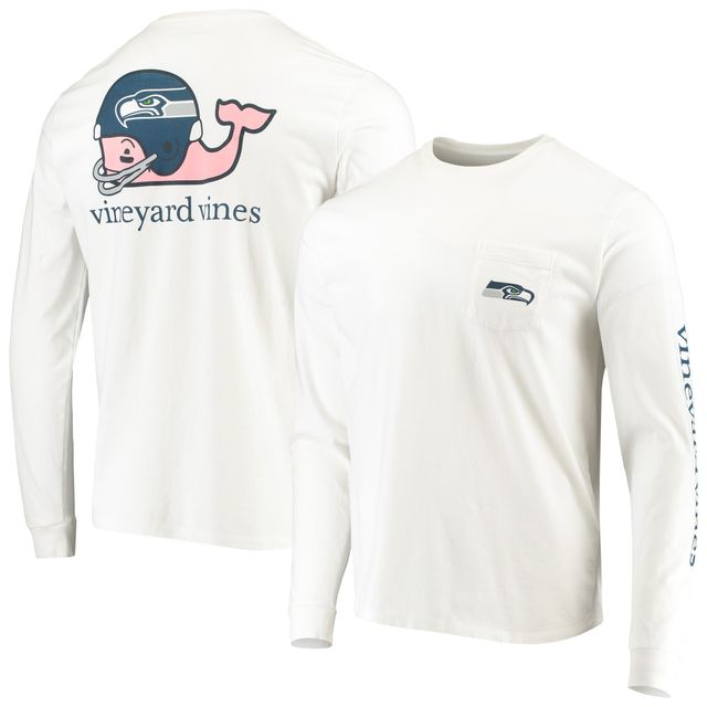 T-shirt à manches longues avec casque de baleine des Seattle Seahawks Vineyard Vines pour homme, blanc