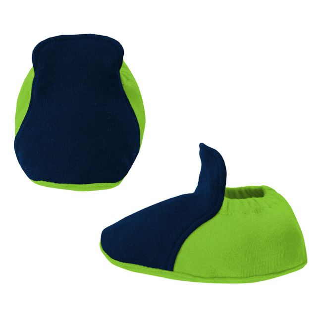 Nouveau-né et bébé College Navy/Neon Green Seattle Seahawks 3 pièces Little Champ Body Bib & Booties - Set