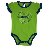 Newborn & Infant College Navy/Neon Green Seattle Seahawks Too Much Love Two-Piece Bodysuit Set