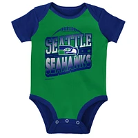 Newborn & Infant Mitchell Ness Green/Royal Seattle Seahawks Throwback Big Score Bodysuit, Bib Bootie Set