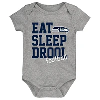 Newborn & Infant Navy/Royal/Heather Gray Seattle Seahawks Three-Pack Eat, Sleep Drool Retro Bodysuit Set