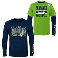 Preschool Navy/Neon Green Seattle Seahawks Fan Fave T-Shirt Combo Set
