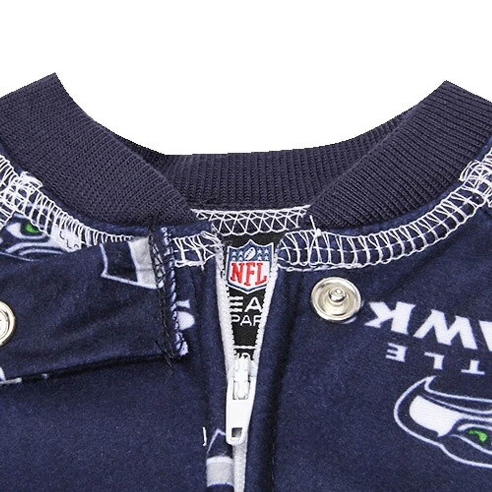 Seattle Seahawks Newborn Piped Raglan Full Zip Coverall - College Navy