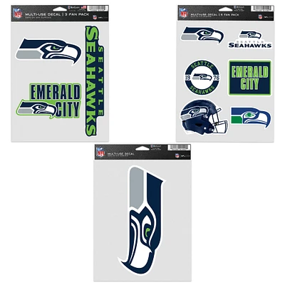 Lot de trois autocollants pour supporters des Seattle Seahawks de WinCraft