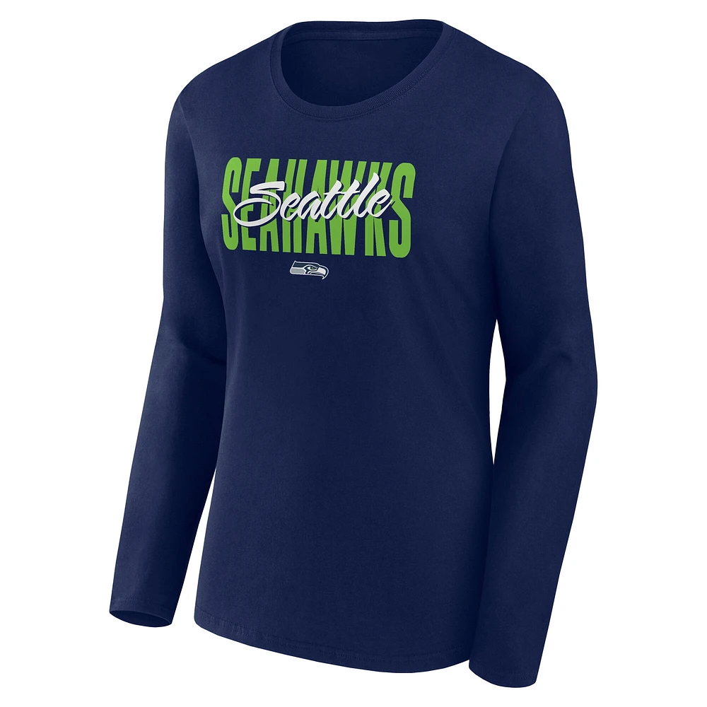 Women's College Navy Seattle Seahawks Grip Long Sleeve T-Shirt
