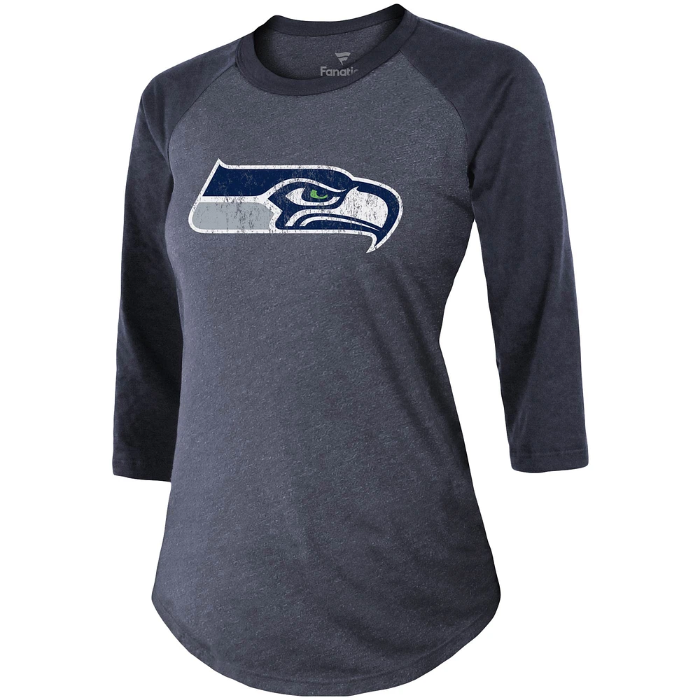 Women's DK Metcalf College Navy Seattle Seahawks Team Player Name & Number Tri-Blend Raglan 3/4-Sleeve T-Shirt