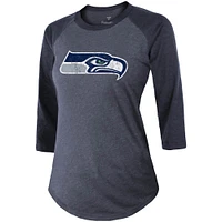Women's DK Metcalf College Navy Seattle Seahawks Team Player Name & Number Tri-Blend Raglan 3/4-Sleeve T-Shirt