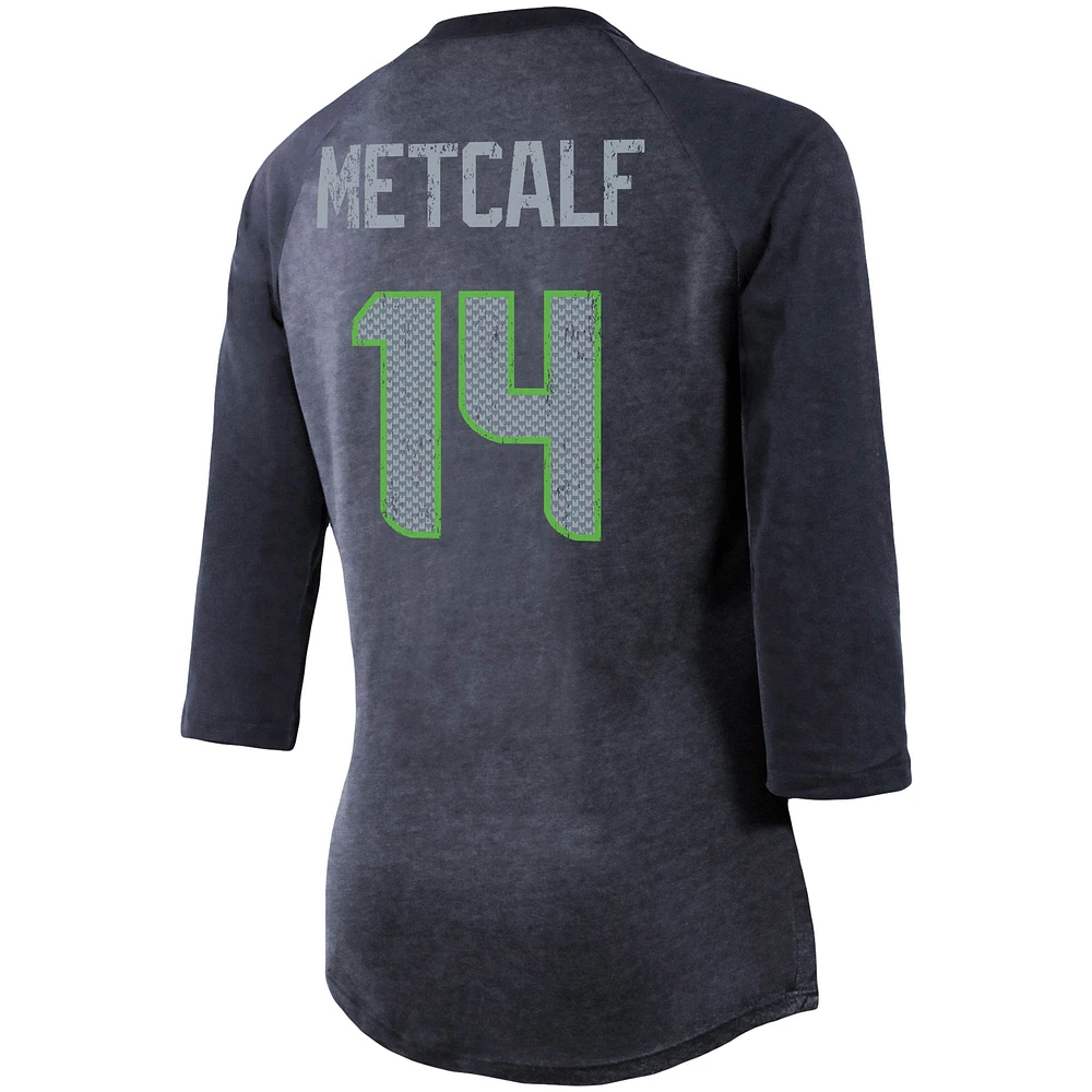 Women's DK Metcalf College Navy Seattle Seahawks Team Player Name & Number Tri-Blend Raglan 3/4-Sleeve T-Shirt