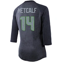 Women's DK Metcalf College Navy Seattle Seahawks Team Player Name & Number Tri-Blend Raglan 3/4-Sleeve T-Shirt