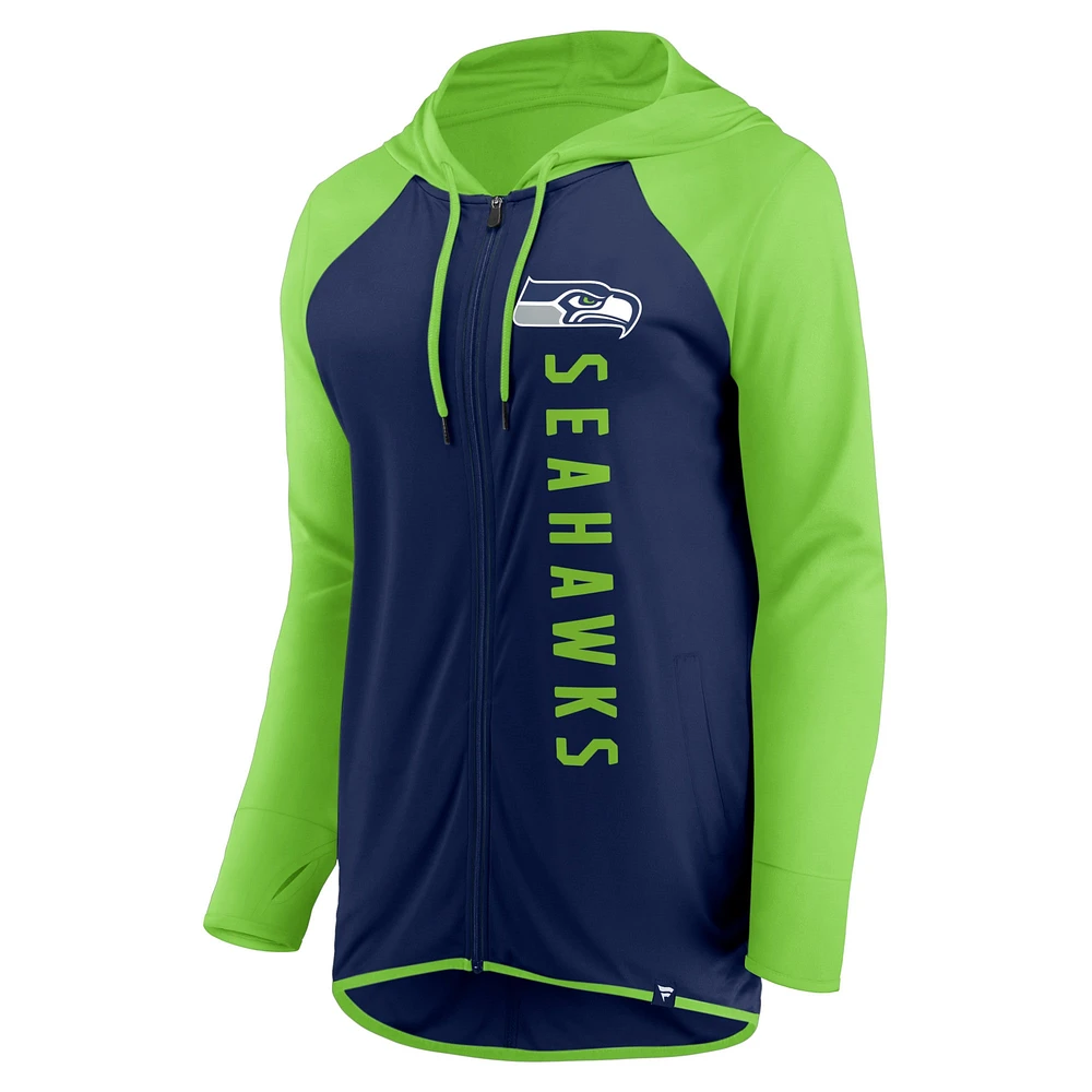 Women's Fanatics College Navy/Neon Green Seattle Seahawks Forever Fan Full-Zip Hoodie