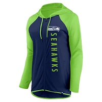 Women's Fanatics College Navy/Neon Green Seattle Seahawks Forever Fan Full-Zip Hoodie