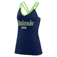 Women's Fanatics College Navy Seattle Seahawks Go For It Strappy Crossback Tank Top