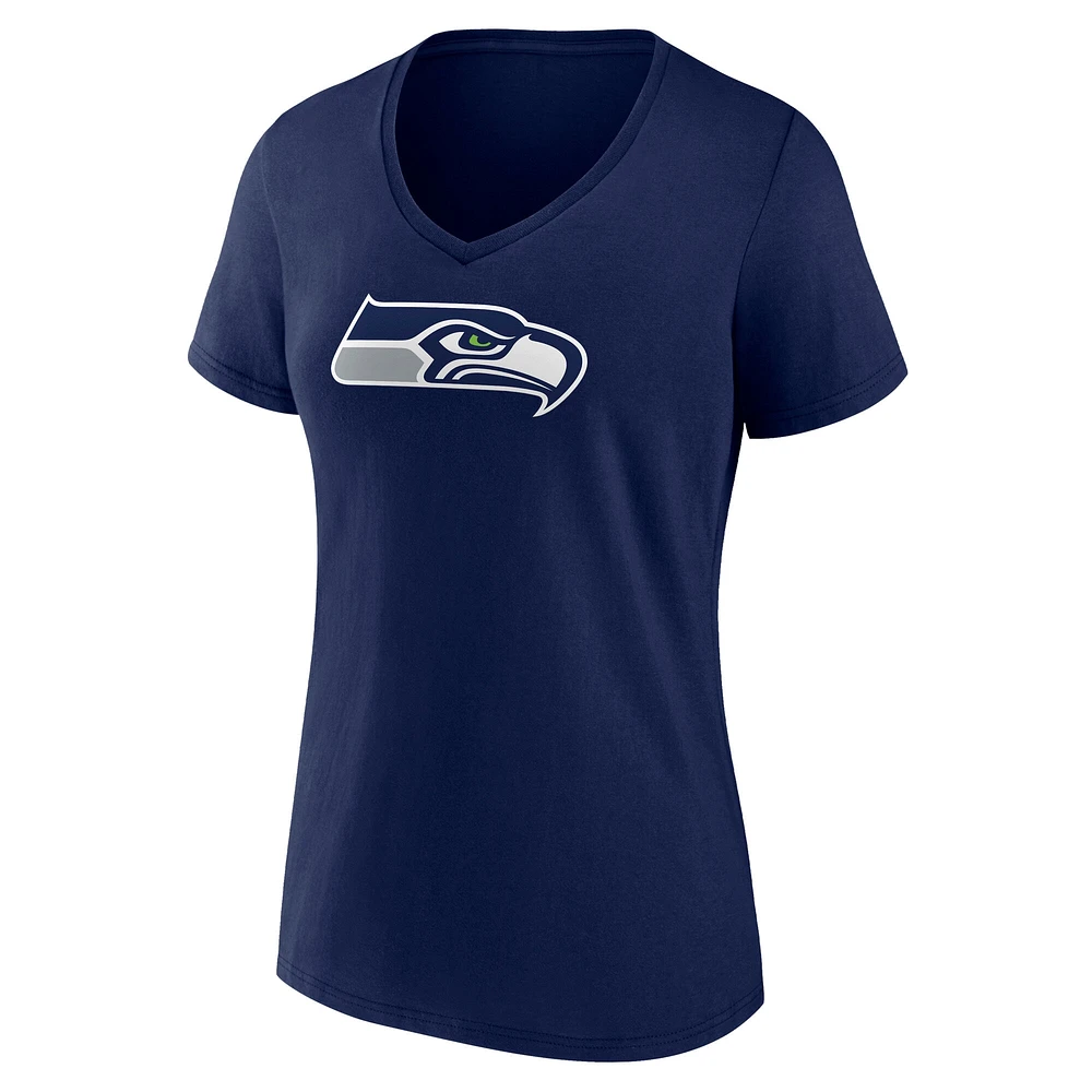 Women's Fanatics College Navy Seattle Seahawks Icon Primary Logo V-Neck T-Shirt