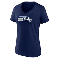Women's Fanatics College Navy Seattle Seahawks Icon Primary Logo V-Neck T-Shirt