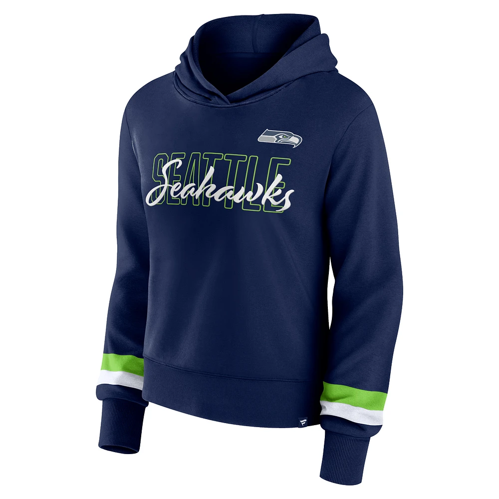 Women's Fanatics College Navy Seattle Seahawks Over Under Pullover Hoodie