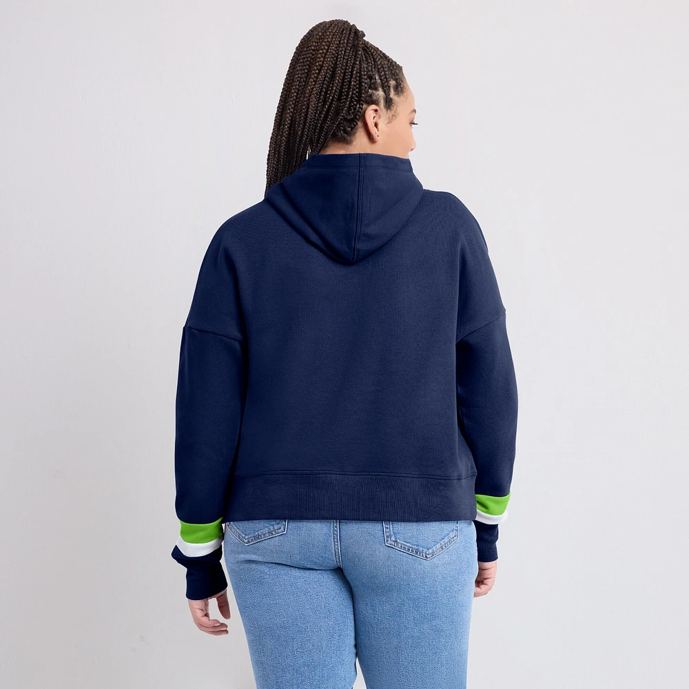 Women's Fanatics College Navy Seattle Seahawks Over Under Pullover Hoodie