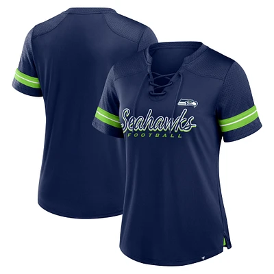 T-shirt à lacets Fanatics College Navy Seattle Seahawks Play Script pour femme